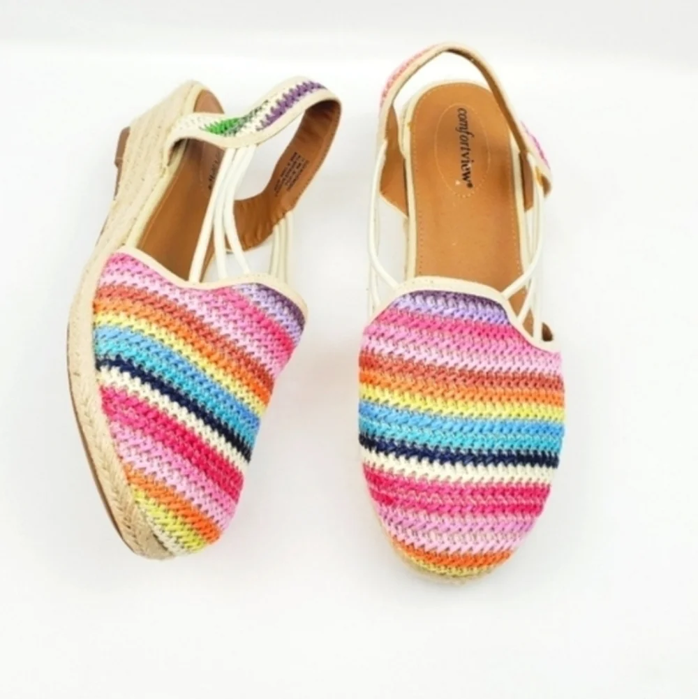Comforview Clea Woven Slingback Wedge Multi color Sandals size 11 W